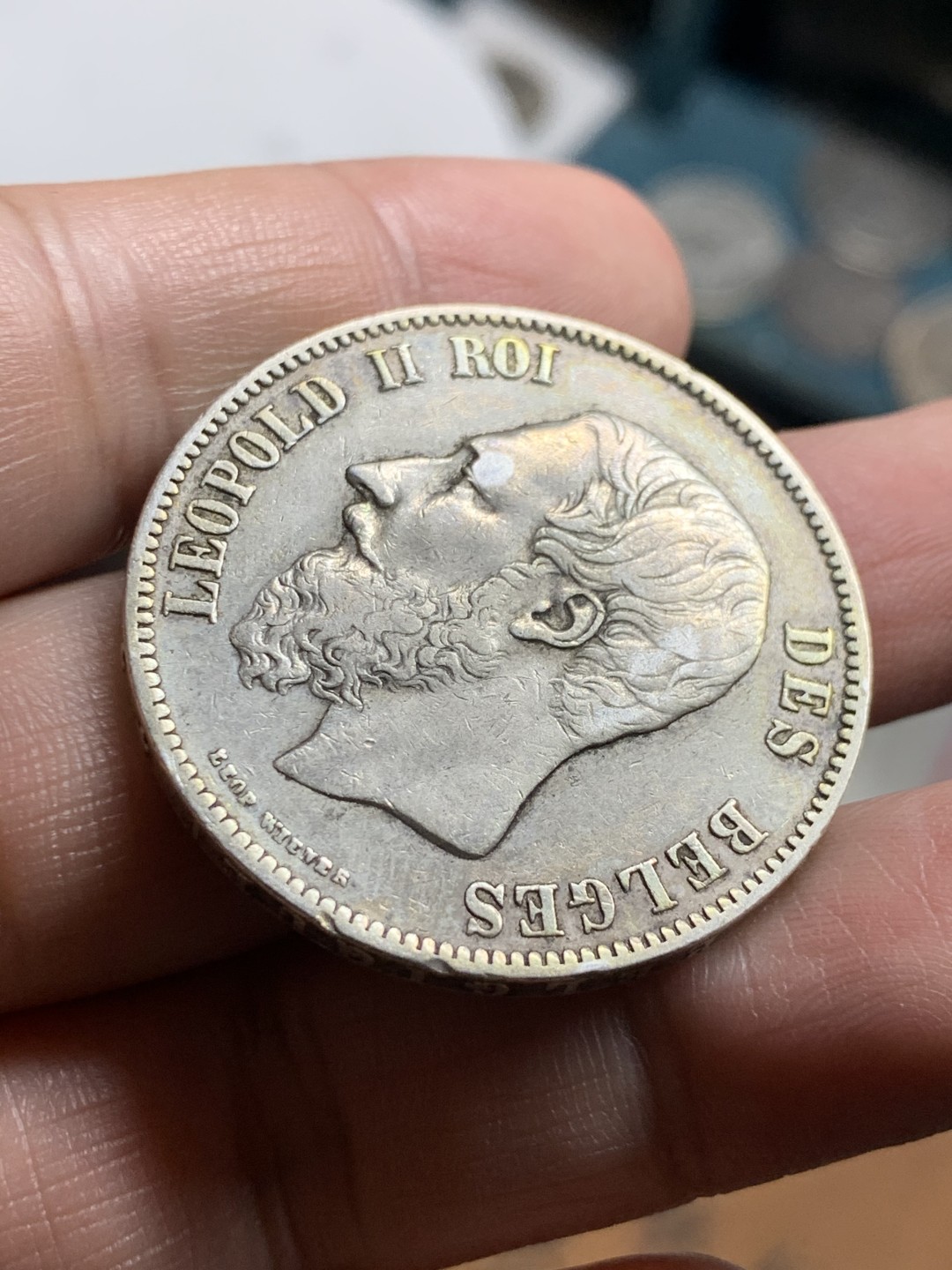 《竞宝斋》第51场-本周日，周一2场连拍（全场不限金额包邮） 1873年比利时利奥波德二世5法郎银币