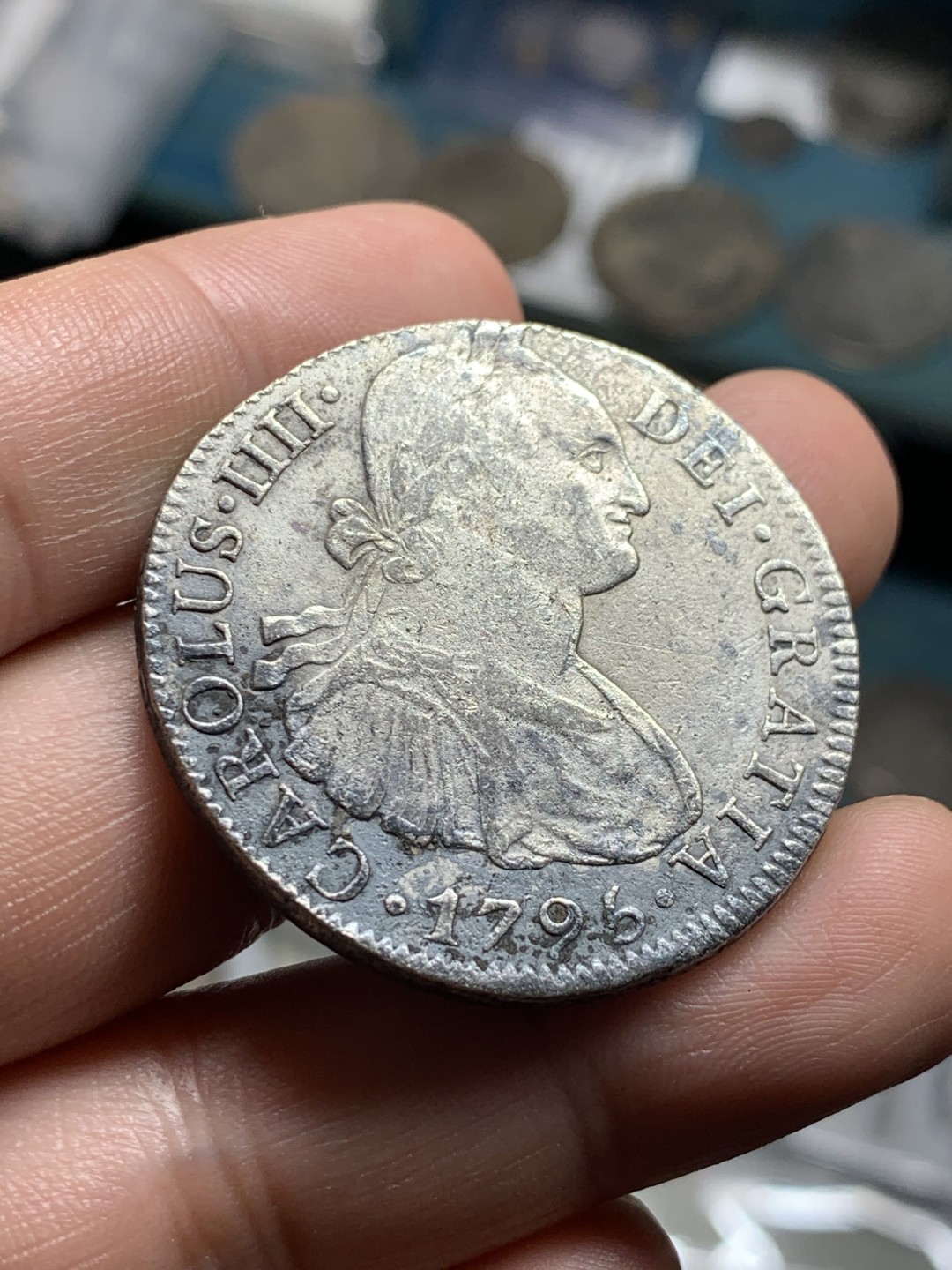 《竞宝斋》第51场-本周日，周一2场连拍（全场不限金额包邮） 西属墨西哥 卡四 1795 双柱8R 银币