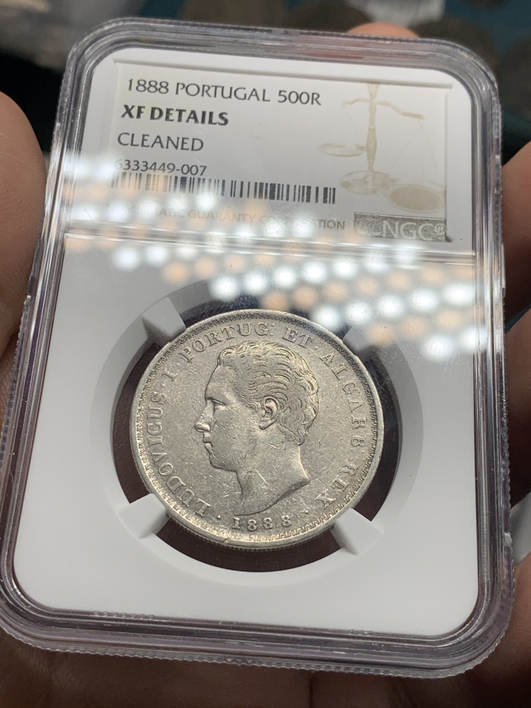 《竞宝斋》第51场-本周日，周一2场连拍（全场不限金额包邮） 1888年年葡萄牙路德路易斯一世500瑞斯银币稀少品NGC-XF DETAILS