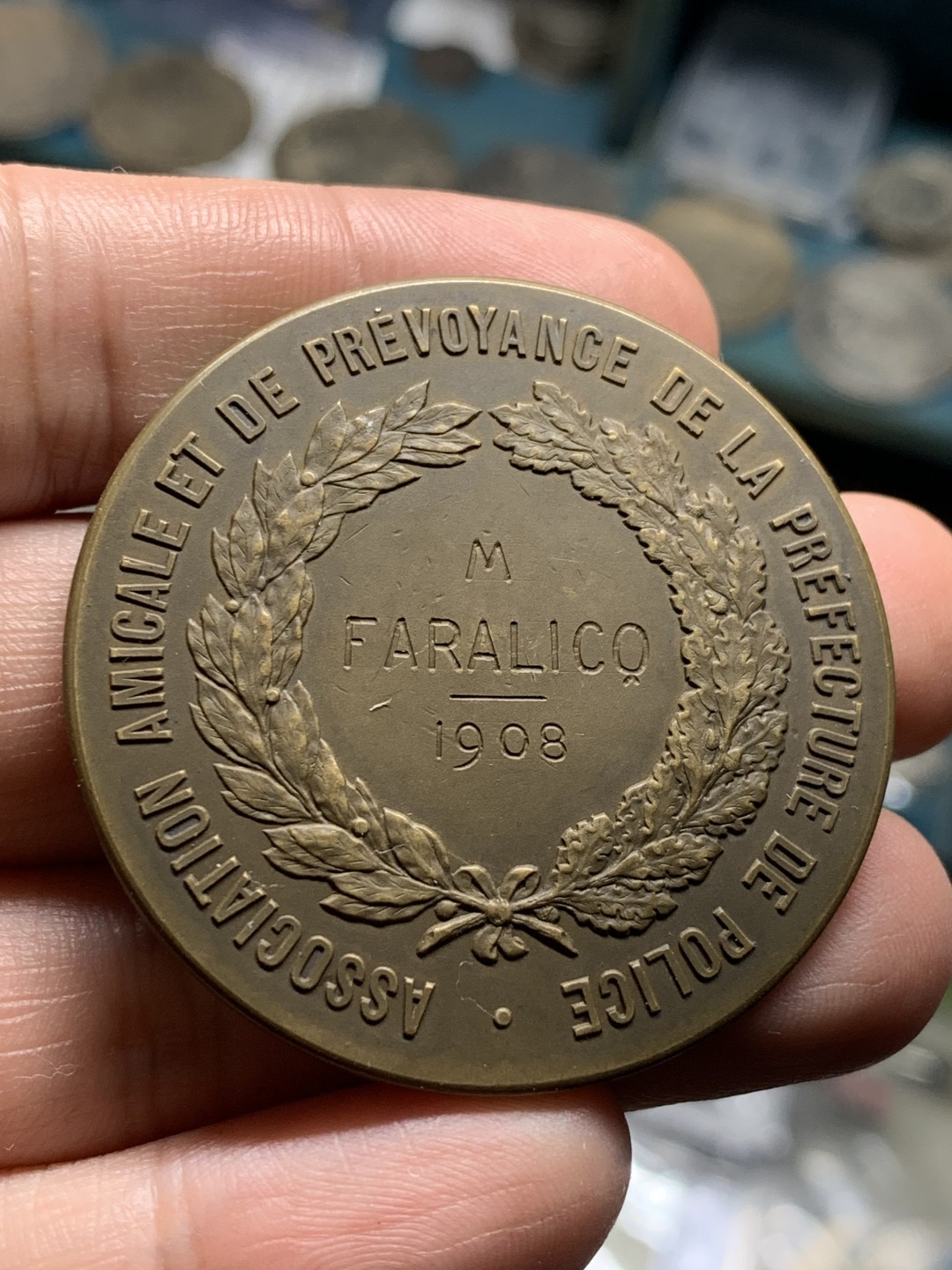 《竞宝斋》第51场-本周日，周一2场连拍（全场不限金额包邮） 法国 1908 罗蒂 法兰西女神 铜章 46.2mm  40.3克