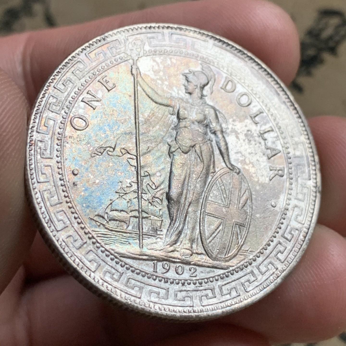 《竞宝斋》第52场-本周日，周一2场连拍（全场不限金额包邮） UNC级好品 英国 1902年 一圆 站洋贸易 银币 细节清晰 磨损极少 原味好品