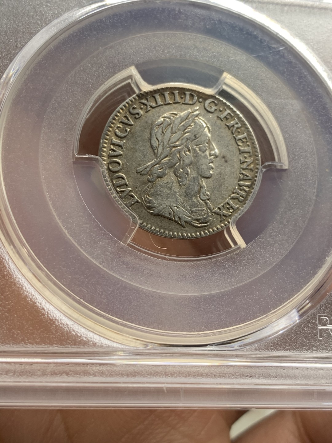 《竞宝斋》第52场-本周日，周一2场连拍（全场不限金额包邮） PCGS XF45 1643年法国路易十三1/12埃居银币 路易十三的机制币很少见，深打，盾徽清晰