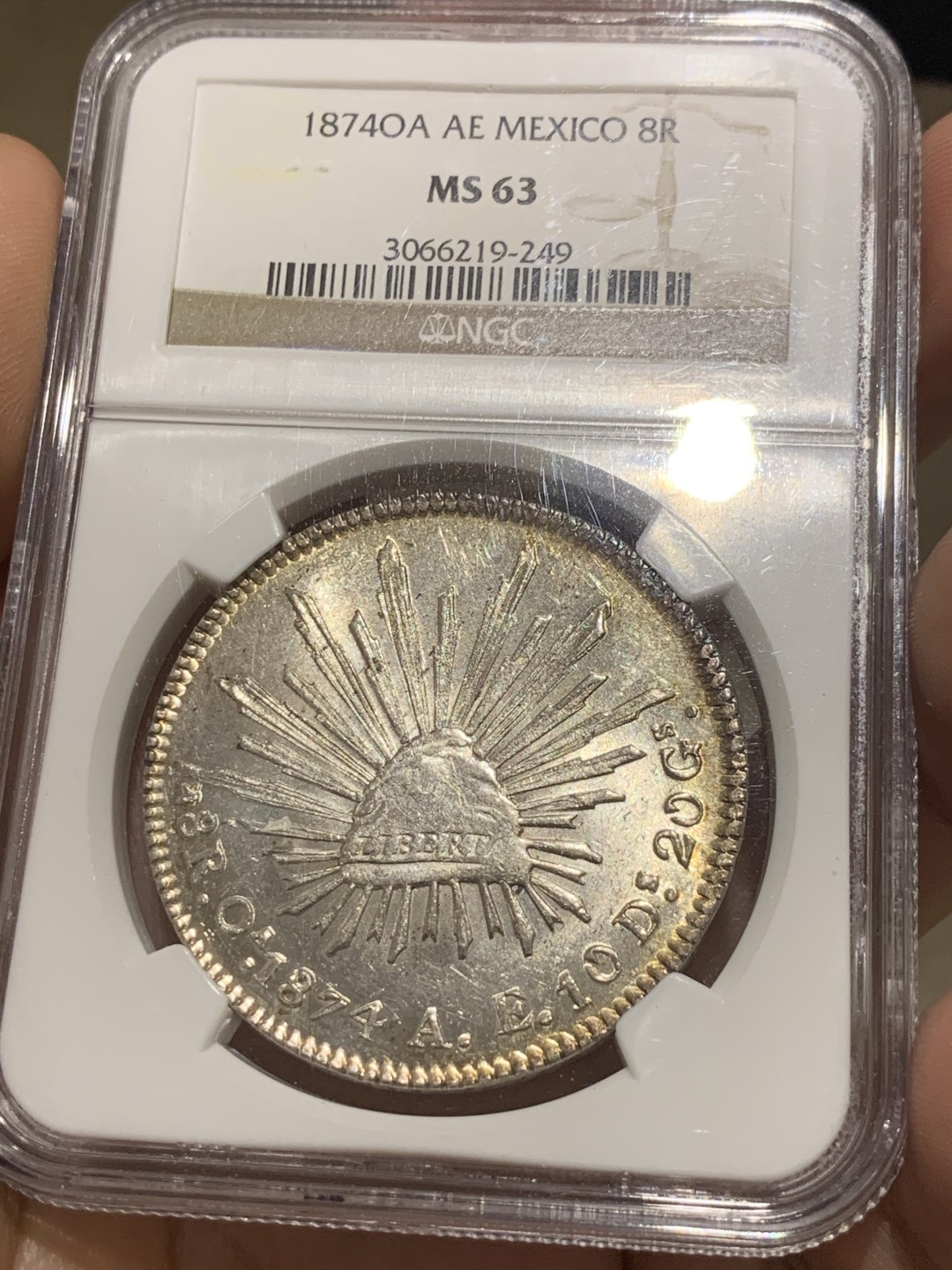 《竞宝斋》第52场-本周日，周一2场连拍（全场不限金额包邮） NGC MS63 稀少OA版 淡彩包浆 墨西哥 鹰洋 银币 难得高分 裸币都是作为XF-AU的存在 很少MS