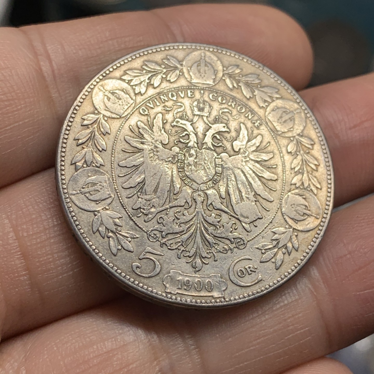 《竞宝斋》第52场-本周日，周一2场连拍（全场不限金额包邮） 1900年奥地利银币、弗朗茨·约瑟夫一世、5克朗、主币