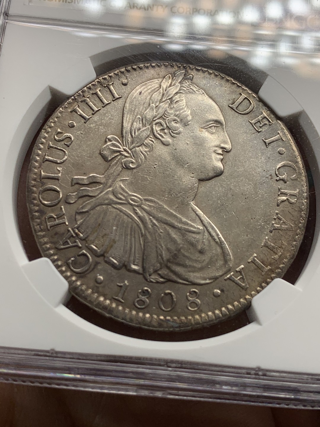 《竞宝斋》第52场-本周日，周一2场连拍（全场不限金额包邮） NGC-AUD  墨西哥双柱 卡洛斯四世  1808  8 里亚尔  原味深打  流银  国外都是200刀起