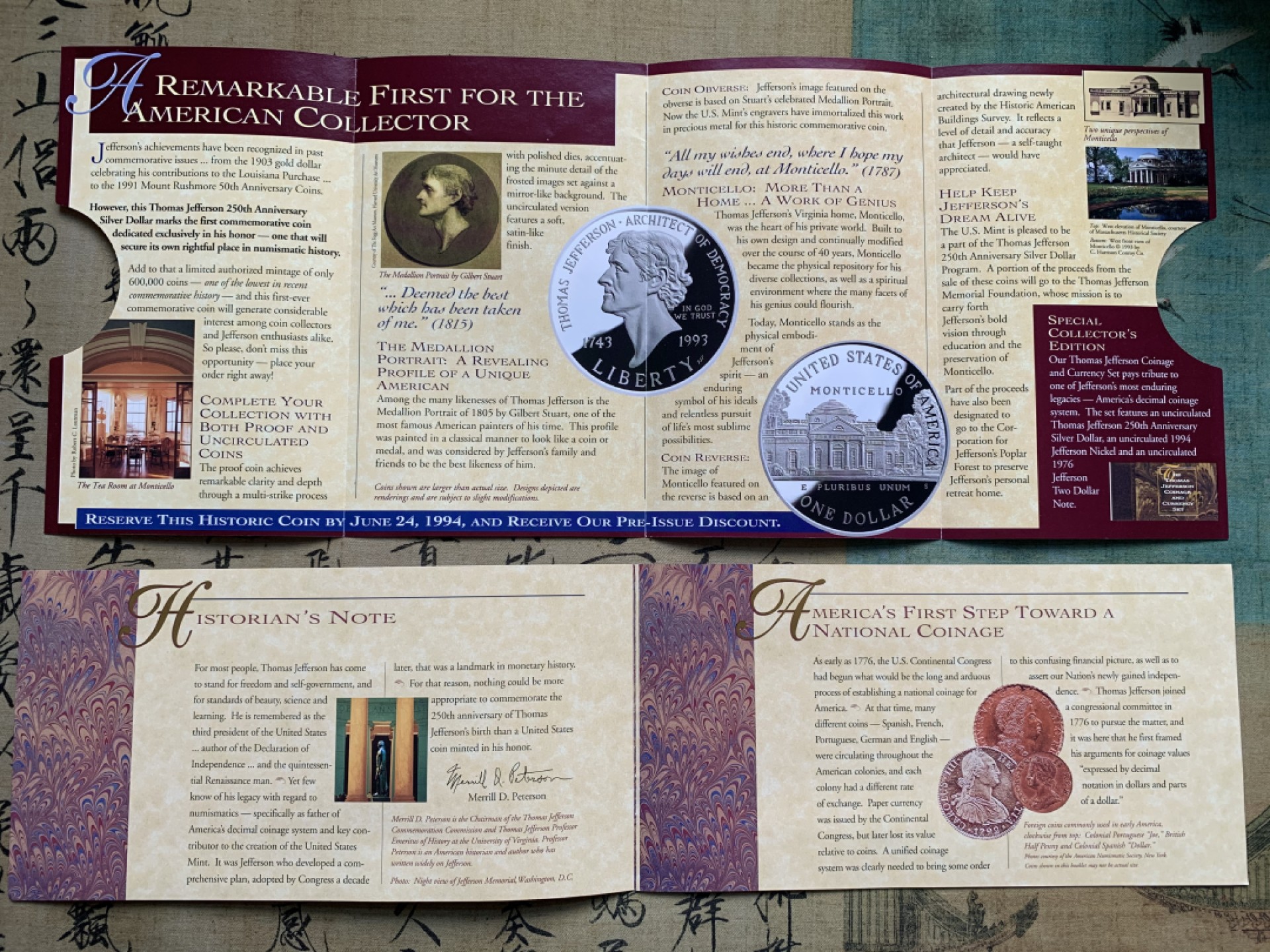 《竞宝斋》第52场-本周日，周一2场连拍（全场不限金额包邮） 卡装 美国1993/94年 杰克逊 1元，25分 和全新1976年2美元纸币一张 罕见