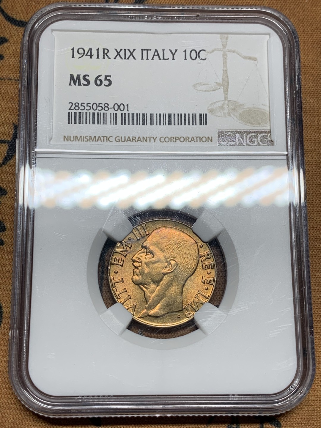 《竞宝斋》第52场-本周日，周一2场连拍（全场不限金额包邮） NGC MS65 1941R 意大利伊曼纽尔三世10分铜币 亚军分极品 铜光饱满