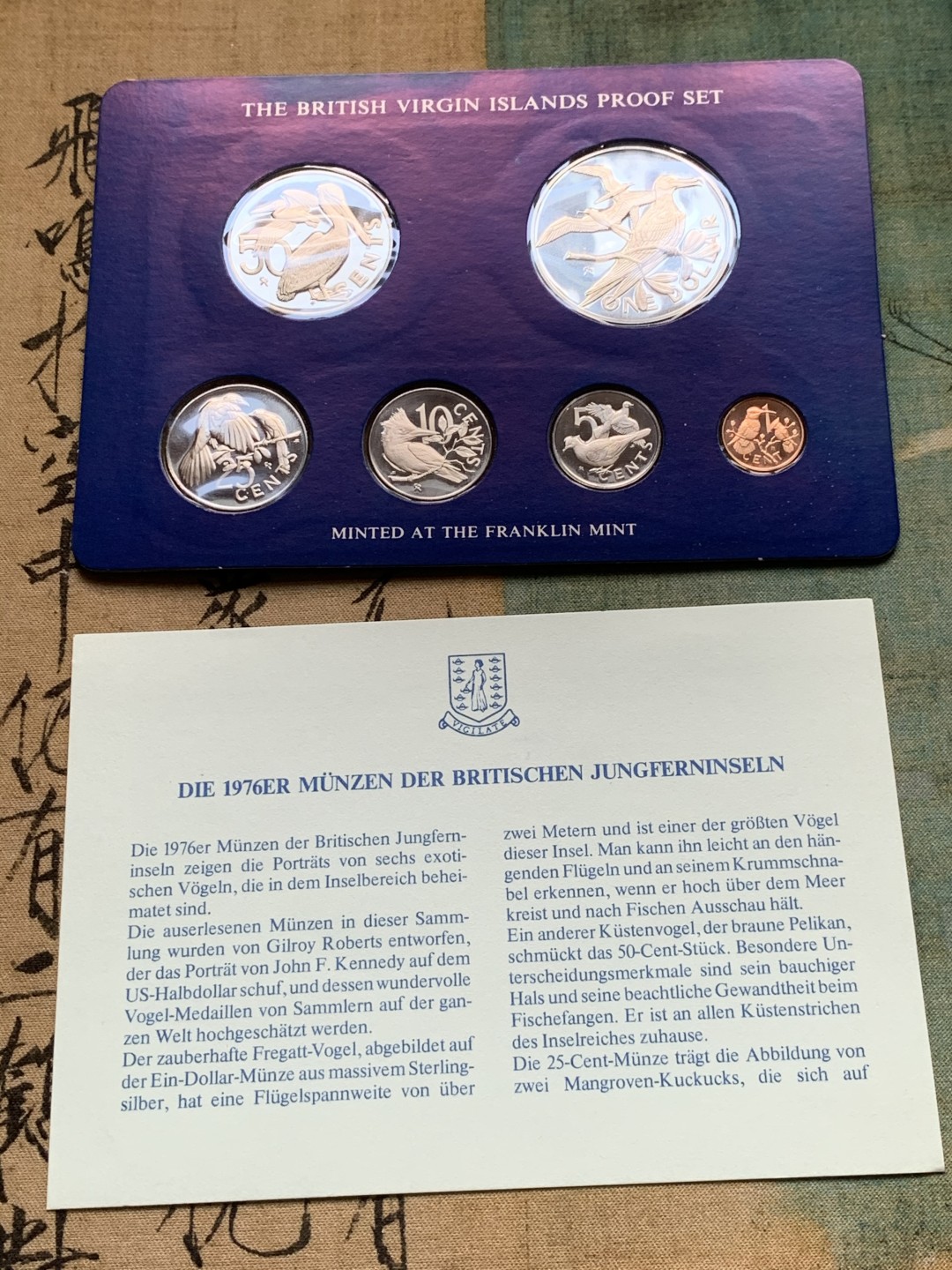 《竞宝斋》第52场-本周日，周一2场连拍（全场不限金额包邮） 原盒证书 维京群岛 1976年 鸟类 6枚套 富兰克林造币厂 精制纪念币 最大枚是银币