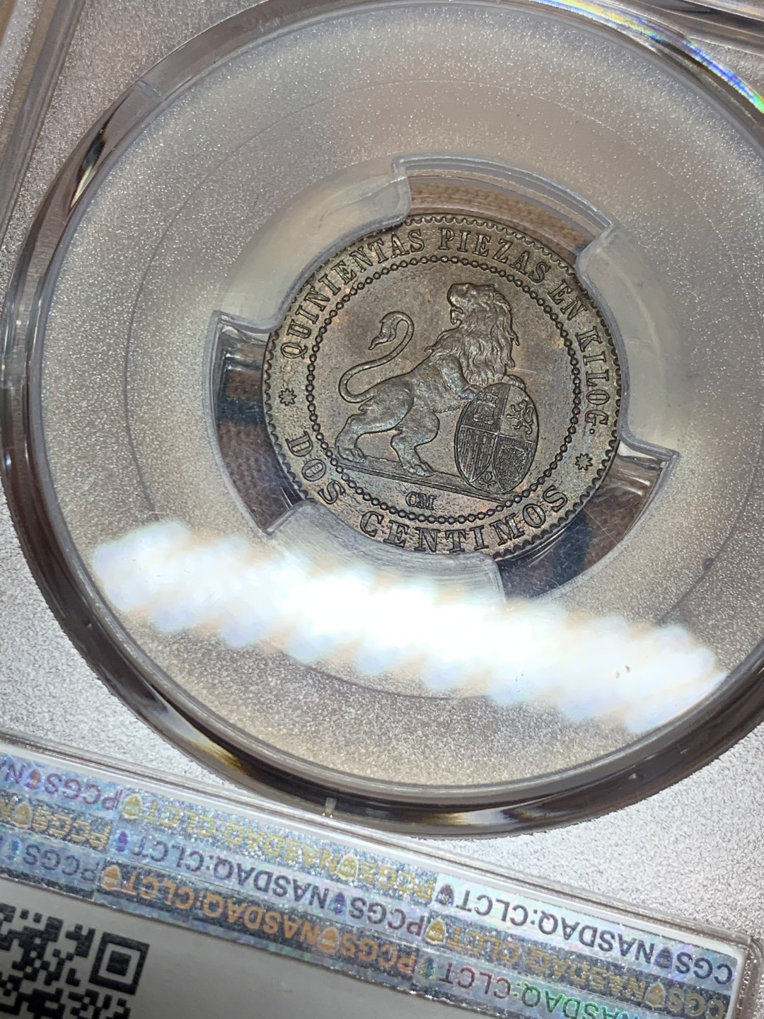 《竞宝斋》第52场-本周日，周一2场连拍（全场不限金额包邮） PCGS MS64 1870年西班牙2分铜币 亚军分，巧克力包浆，eBay拍卖同分今年成交价900+