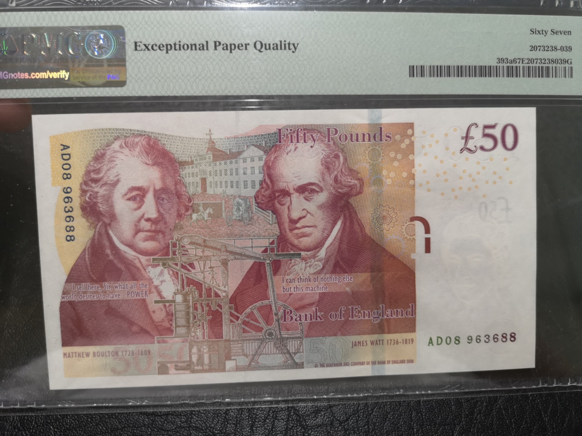 外钞收藏家》第一百七十六期拍卖 2010年英国F序列50镑 PMG67 无47尾88