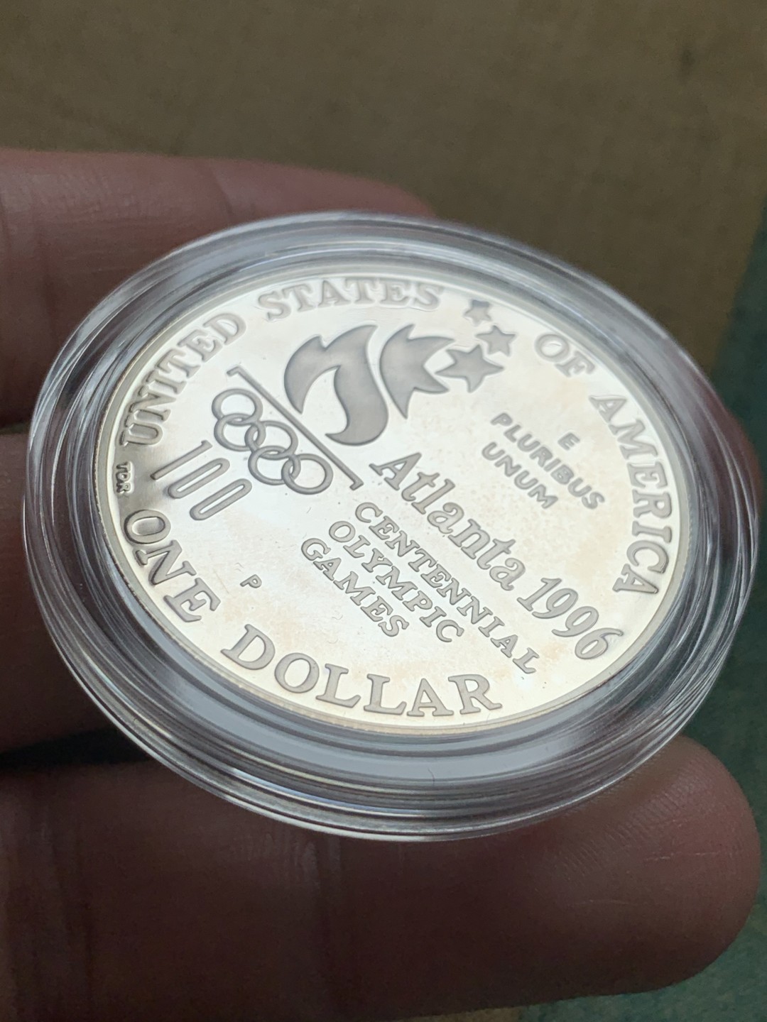 《竞宝斋》第52场-本周日，周一2场连拍（全场不限金额包邮） 原盒证书 美国亚特兰大奥运会 1996年 1美元精制 大银币 26.73克