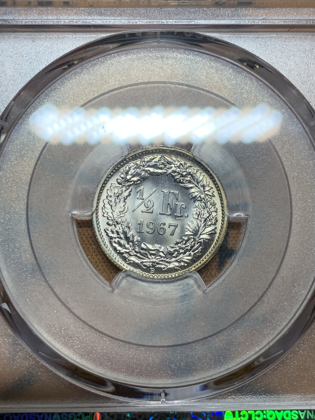 《竞宝斋》第52场-本周日，周一2场连拍（全场不限金额包邮） PCGS-MS68 1967B 瑞士1/2法郎银币 68分可谓近现代机制银币的极品