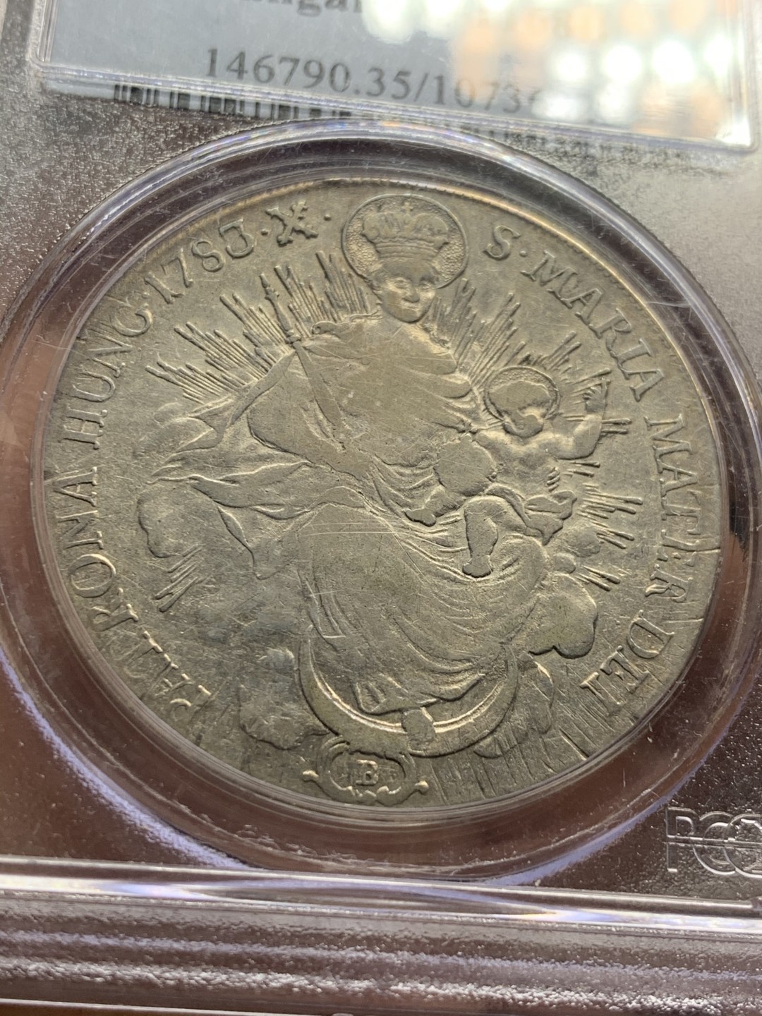 《竞宝斋》第52场-本周日，周一2场连拍（全场不限金额包邮） PCGS VF35匈牙利1783/2年骑字版双天使圣母抱婴泰勒   少见骑字版PCGS唯一入盒记录