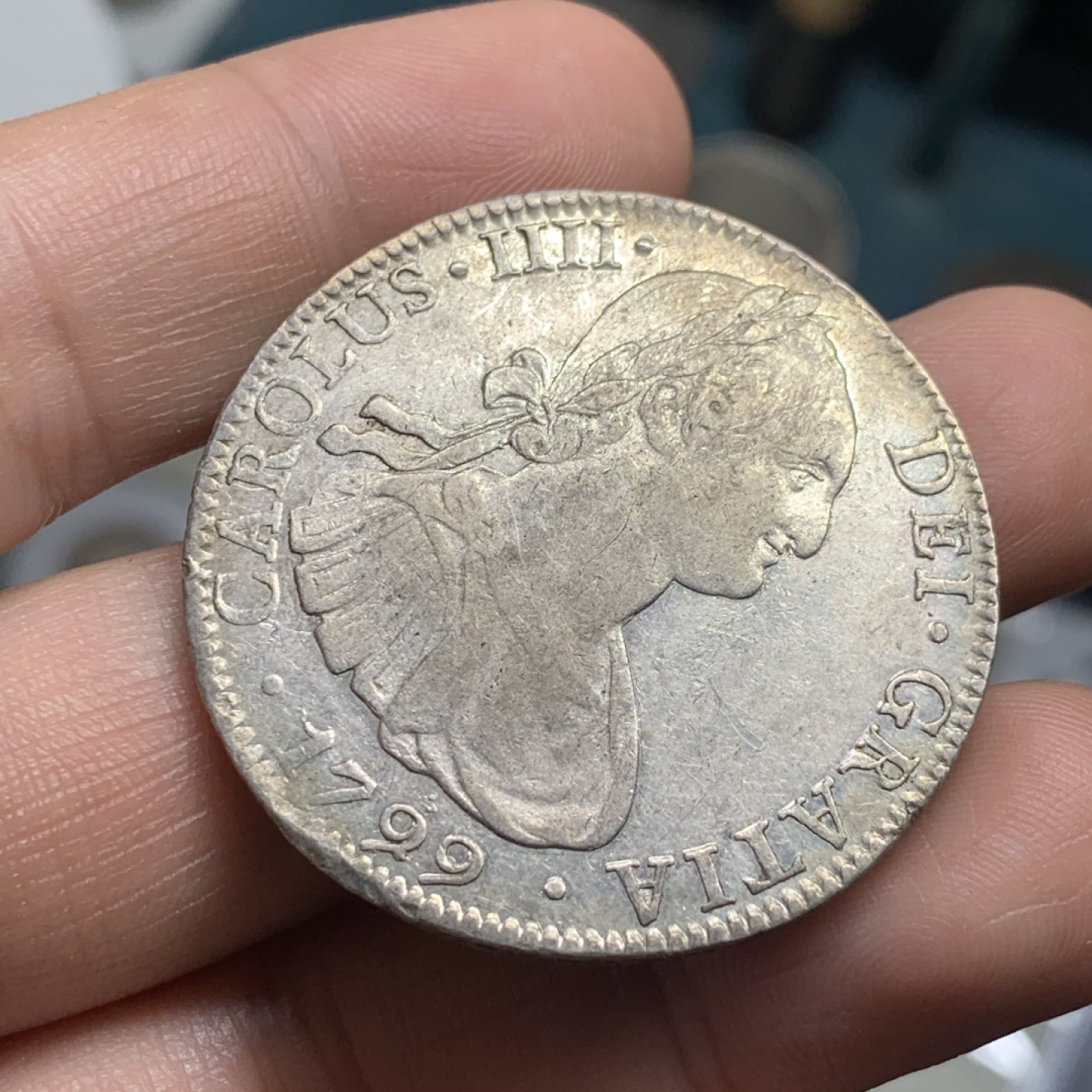 《竞宝斋》第52场-本周日，周一2场连拍（全场不限金额包邮） 西属墨西哥 1799年卡洛斯四世 8Reals银币 AU状态带光