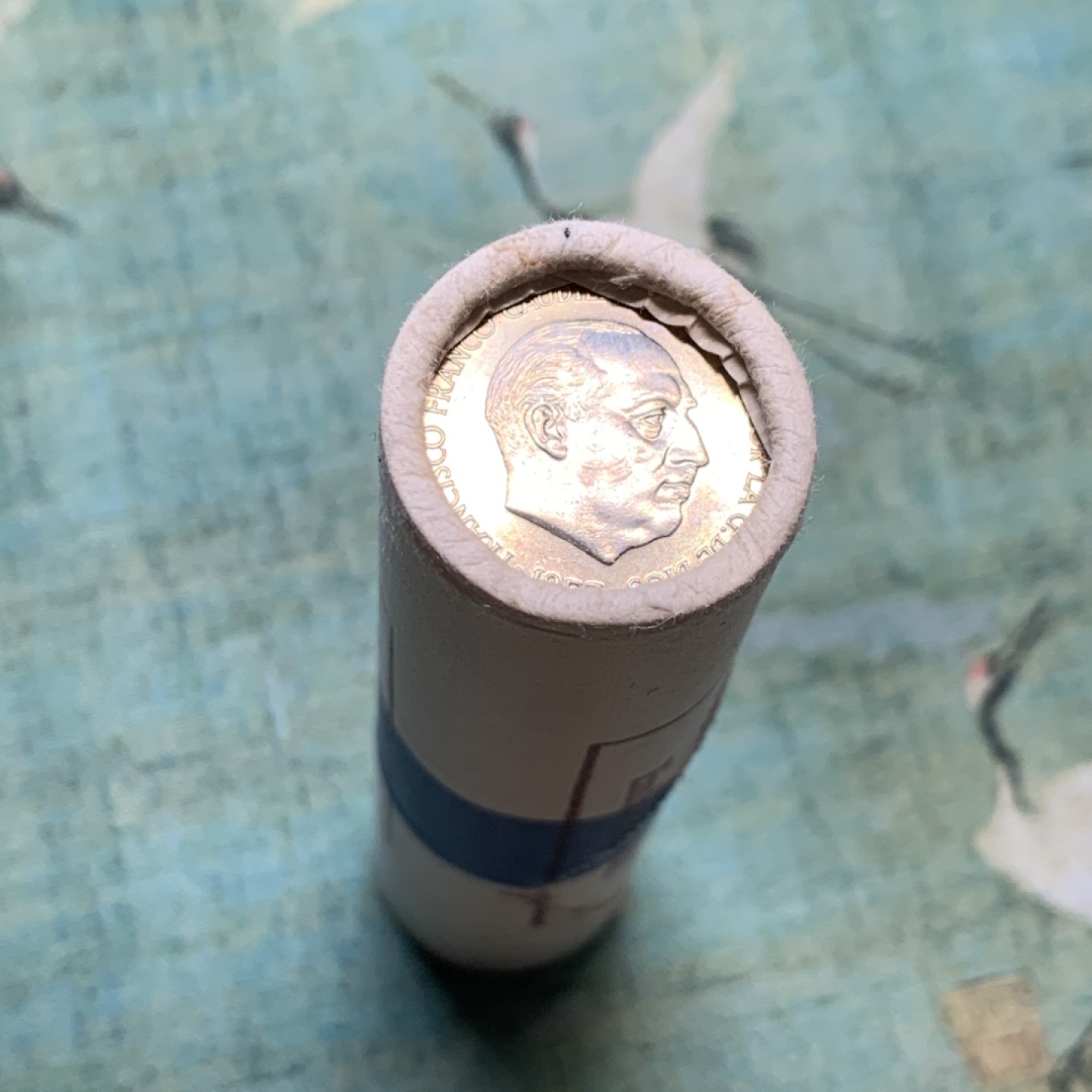 《竞宝斋》第52场-本周日，周一2场连拍（全场不限金额包邮） 原卷 西班牙1957年 佛朗哥 5比塞塔 镍币 50枚包装 可分拆评级