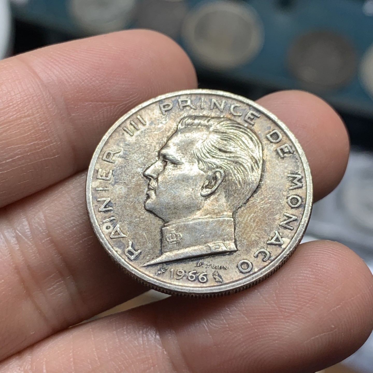 《竞宝斋》第52场-本周日，周一2场连拍（全场不限金额包邮） 1966年 摩纳哥 5F 银币 细节不错，包浆醇厚