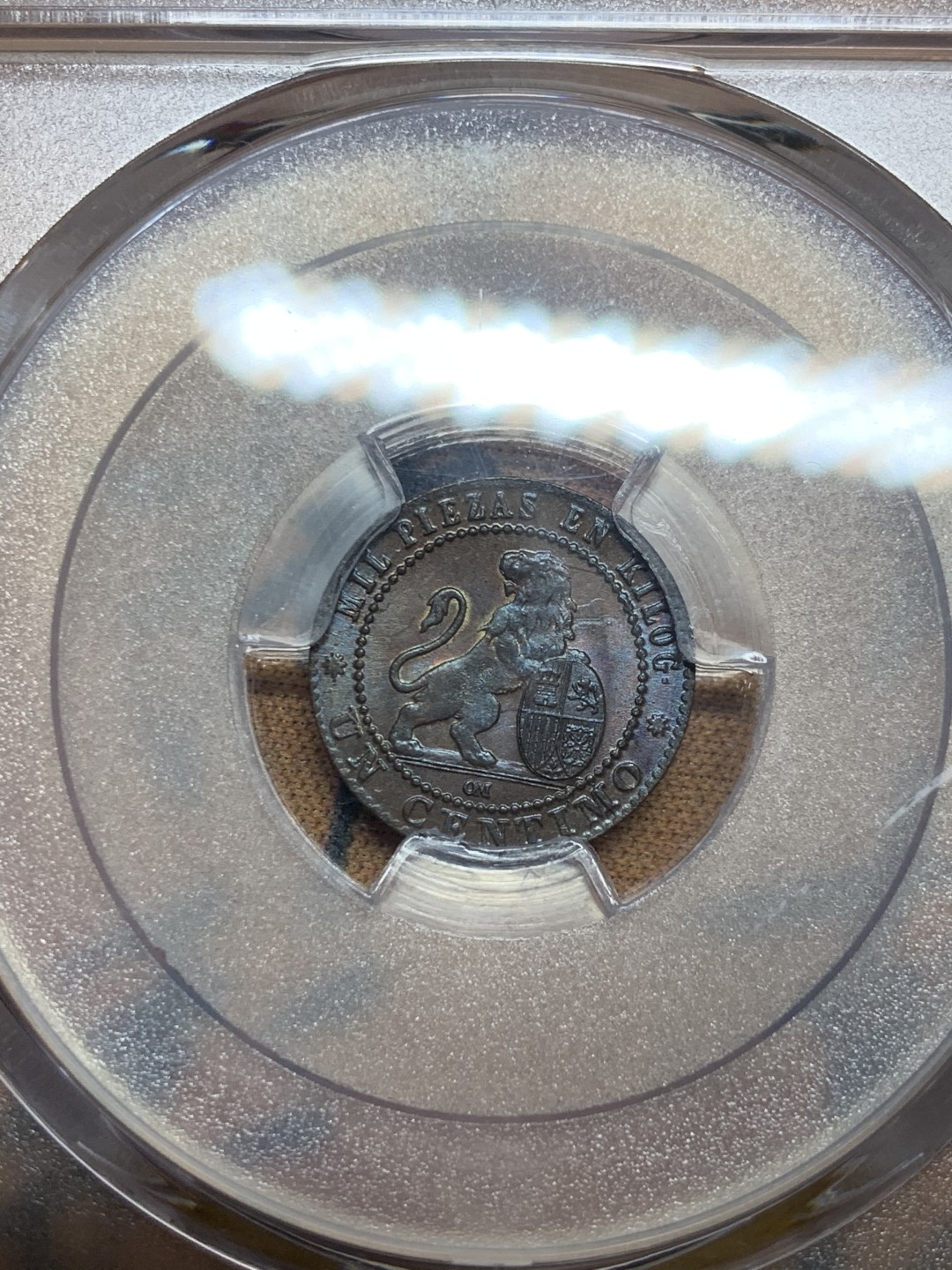 《竞宝斋》第52场-本周日，周一2场连拍（全场不限金额包邮） PCGS MS64 1870年西班牙1分铜币 亚军分，双面彩光