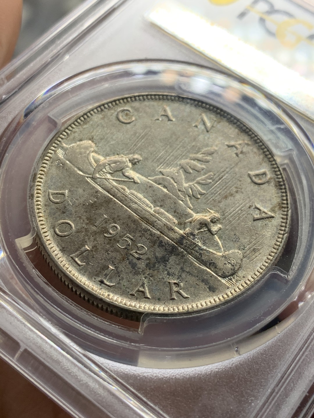 《竞宝斋》第52场-本周日，周一2场连拍（全场不限金额包邮） 1952年加拿大乔治六世划船银币 pcgs58分  划船热门品种 