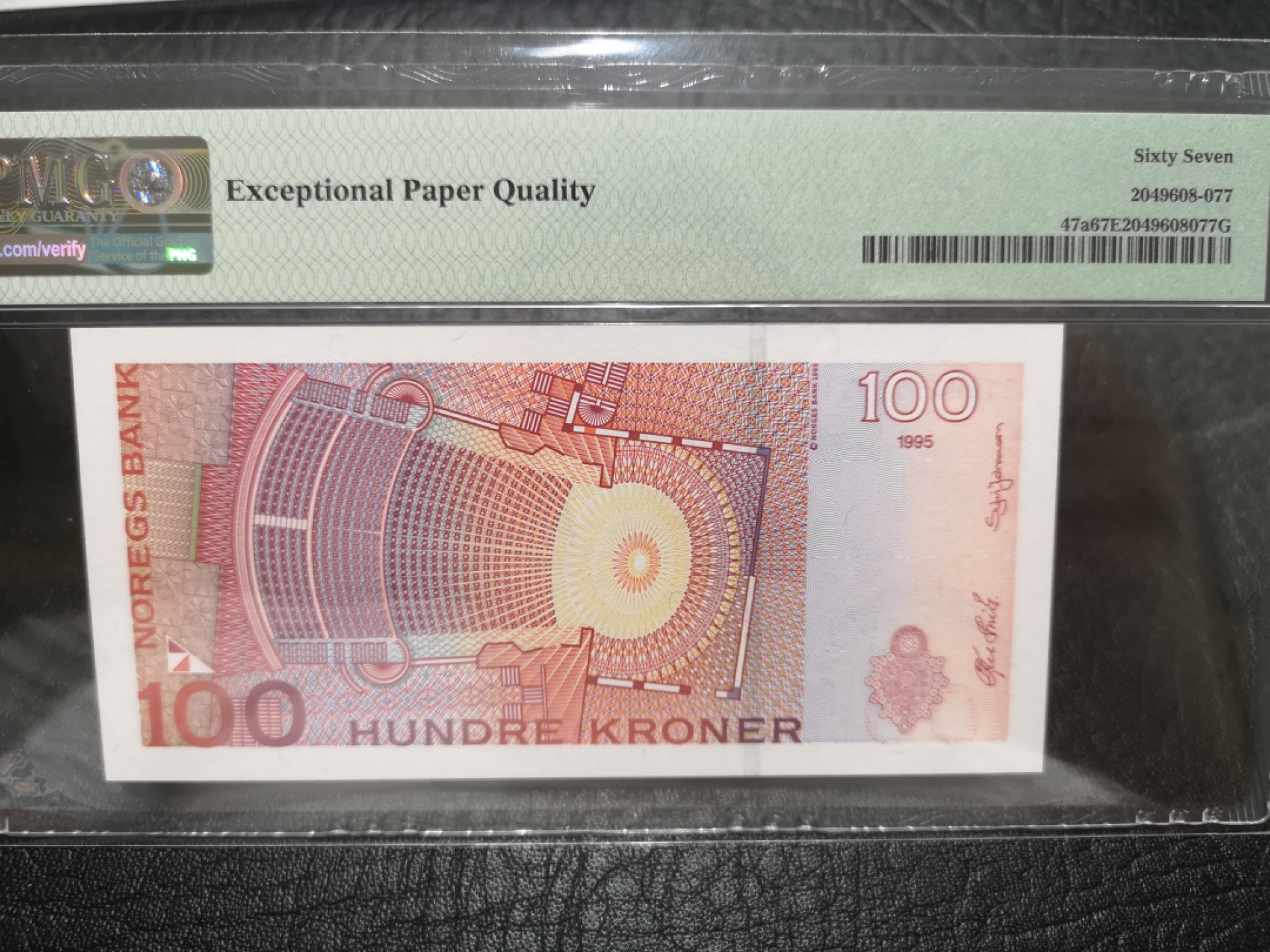 外钞收藏家》第一百七十六期拍卖 1995-98年挪威100克朗 PMG67 初版无全息