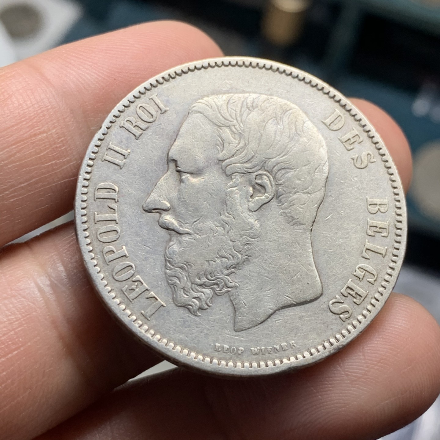 《竞宝斋》第52场-本周日，周一2场连拍（全场不限金额包邮） 1873年比利时王国银币、利奥波德二世、5法郎