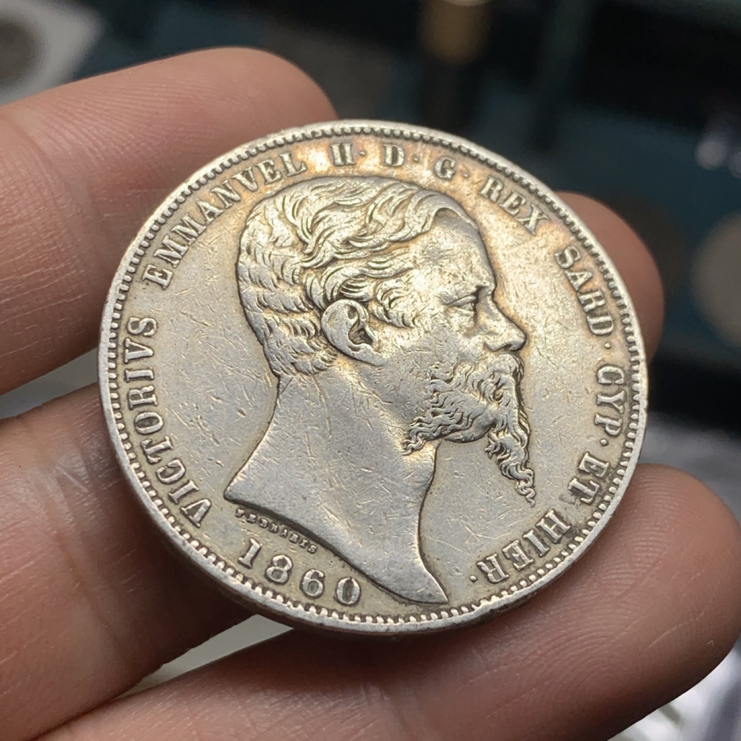 《竞宝斋》第52场-本周日，周一2场连拍（全场不限金额包邮） 意大利 1860年 撒丁岛 5里拉 大银币 少见品种