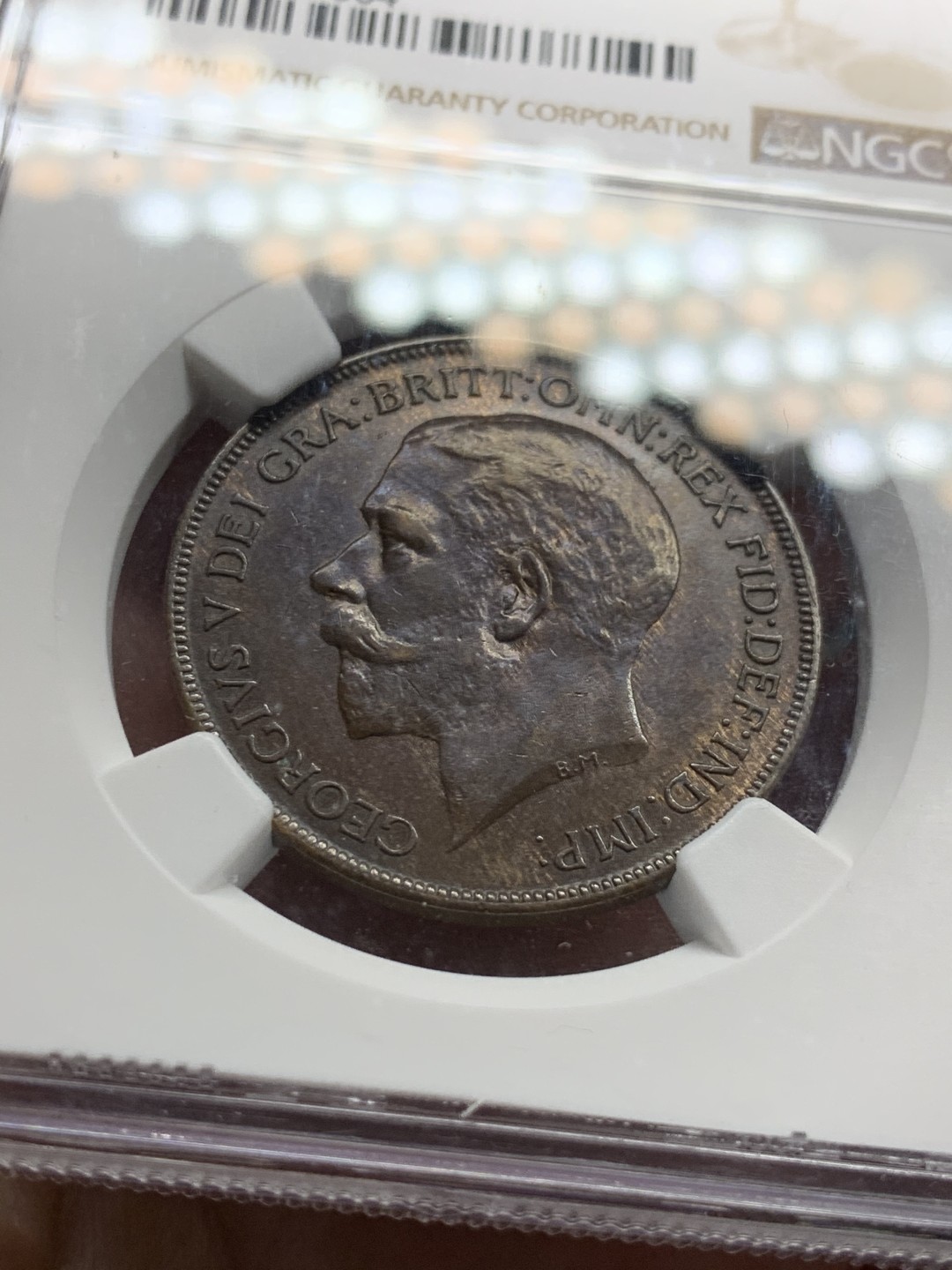 《竞宝斋》第52场-本周日，周一2场连拍（全场不限金额包邮） 英国1921年乔治五世大头版一便士铜币 NGC AU58 BN 巧克力包浆