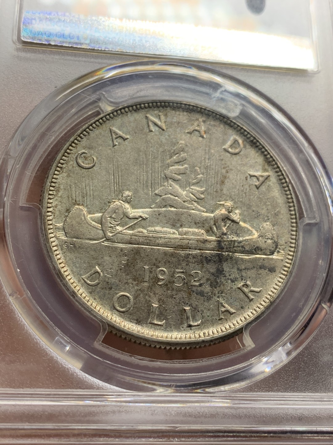 《竞宝斋》第52场-本周日，周一2场连拍（全场不限金额包邮） 1952年加拿大乔治六世划船银币 pcgs58分  划船热门品种 