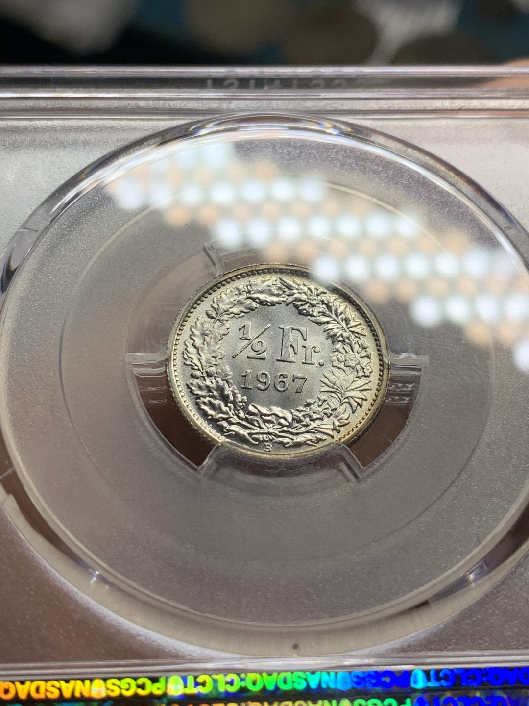 《竞宝斋》第52场-本周日，周一2场连拍（全场不限金额包邮） PCGS-MS68 1967B 瑞士1/2法郎银币 68分可谓近现代机制银币的极品