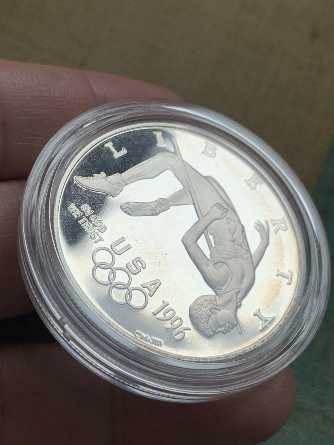 《竞宝斋》第52场-本周日，周一2场连拍（全场不限金额包邮） 原盒证书 美国亚特兰大奥运会 1996年 1美元精制 大银币 26.73克