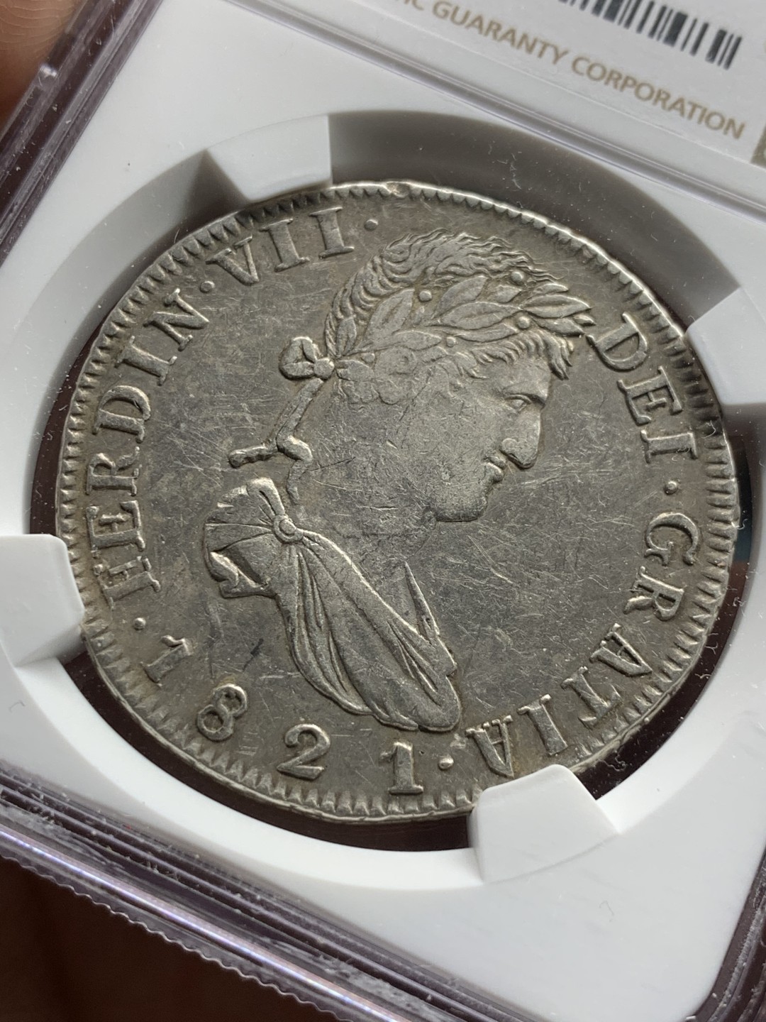 《竞宝斋》第52场-本周日，周一2场连拍（全场不限金额包邮） NGC-XFD   墨西哥独立双柱 萨斯泰卡斯 zs  1821 8 里亚尔  原味  独立革命时期 很少见的厂别 