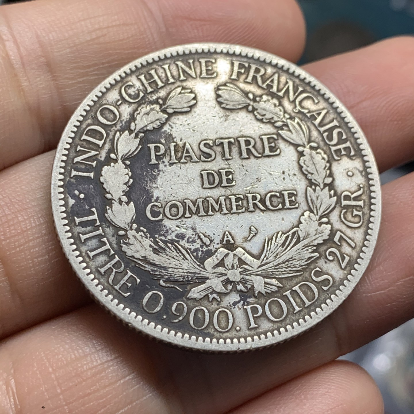 《竞宝斋》第52场-本周日，周一2场连拍（全场不限金额包邮） 法属印度支那1907年1皮阿斯特坐洋银币 原味包浆