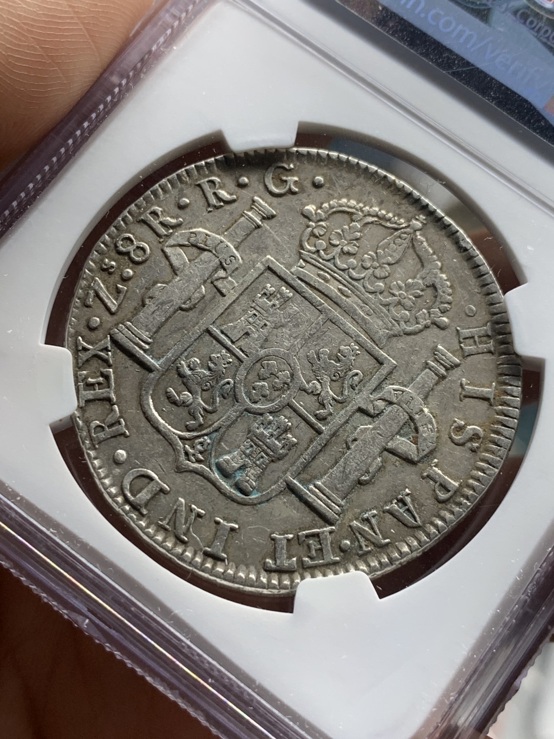 《竞宝斋》第52场-本周日，周一2场连拍（全场不限金额包邮） NGC-XFD   墨西哥独立双柱 萨斯泰卡斯 zs  1821 8 里亚尔  原味  独立革命时期 很少见的厂别 