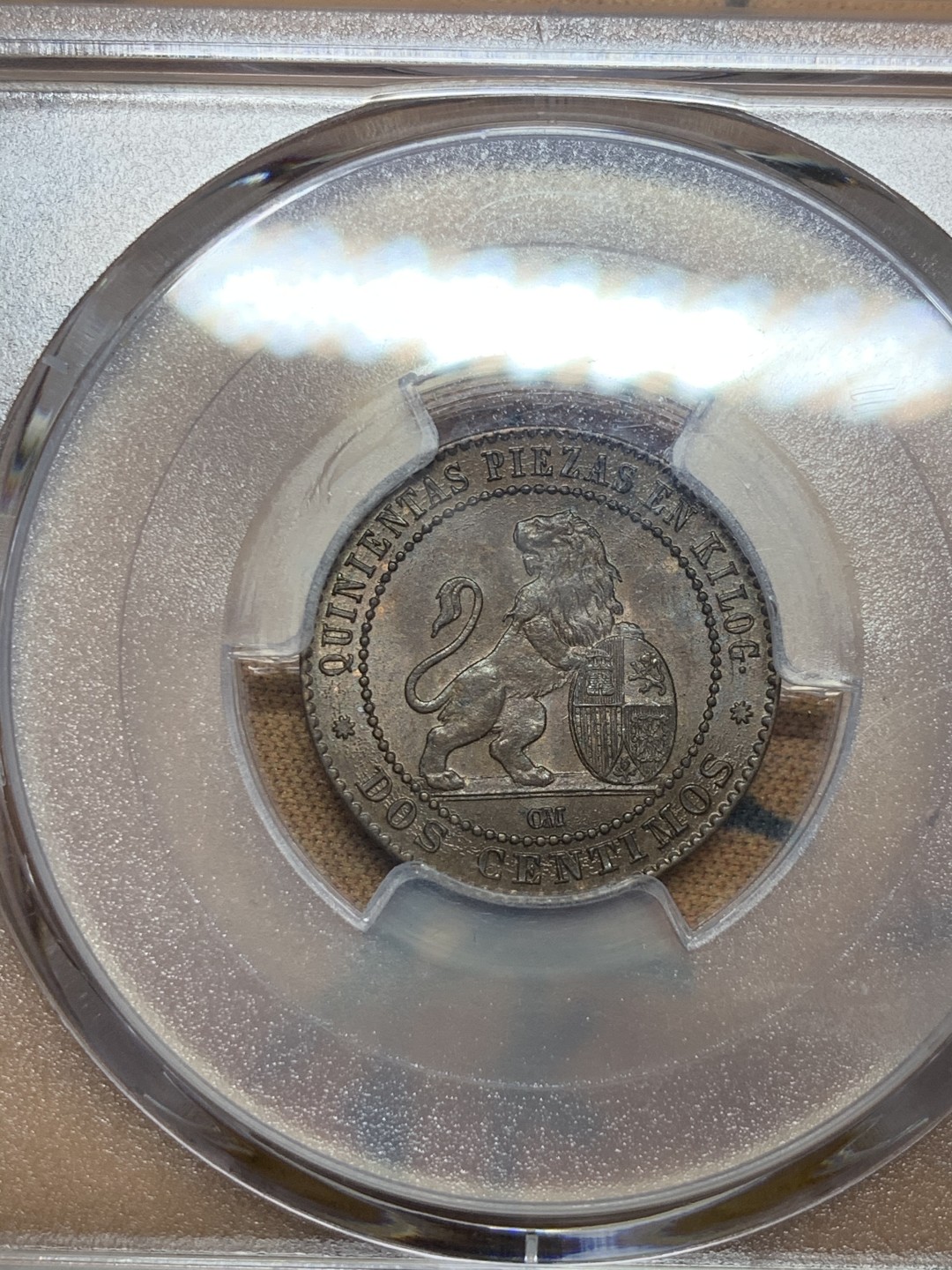 《竞宝斋》第52场-本周日，周一2场连拍（全场不限金额包邮） PCGS MS64 1870年西班牙2分铜币 亚军分，巧克力包浆，eBay拍卖同分今年成交价900+