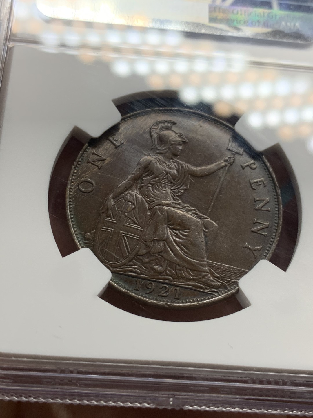 《竞宝斋》第52场-本周日，周一2场连拍（全场不限金额包邮） 英国1921年乔治五世大头版一便士铜币 NGC AU58 BN 巧克力包浆