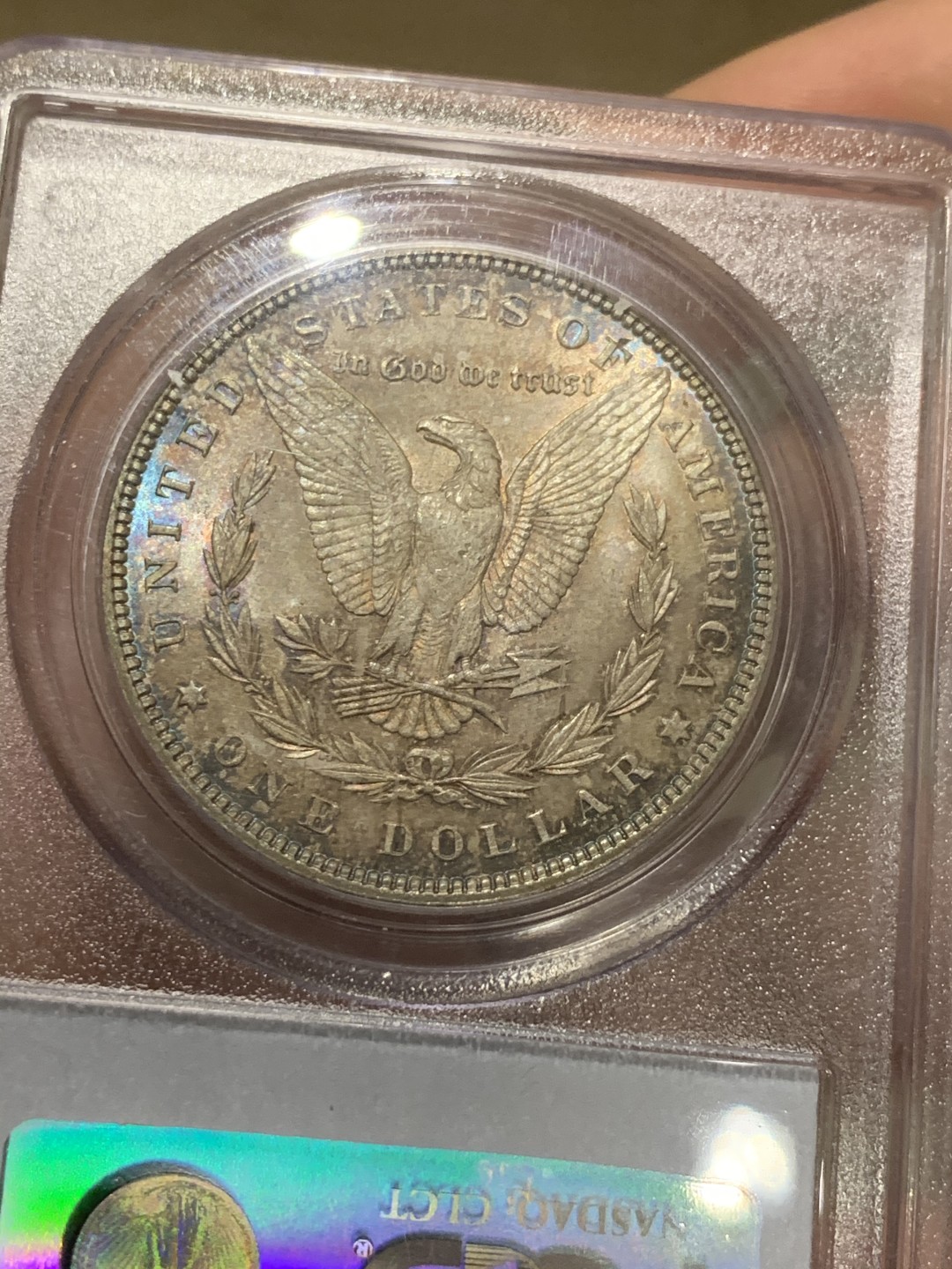 《竞宝斋》第52场-本周日，周一2场连拍（全场不限金额包邮） PCGS MS63美国1896年摩根银币  老盒严评 五彩包浆