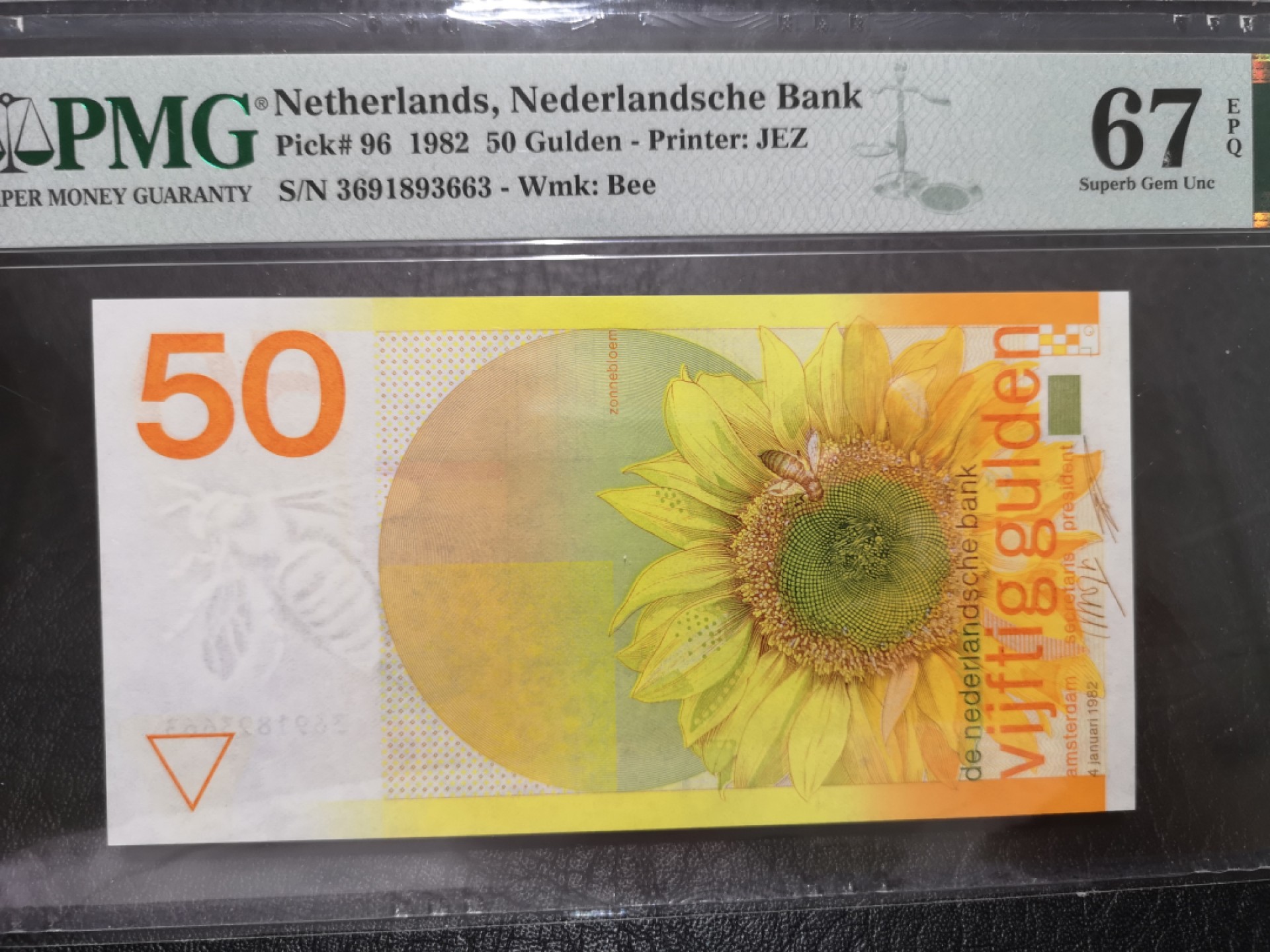 外钞收藏家》第一百七十六期拍卖 1982年荷兰向日葵50盾 PMG67 无47