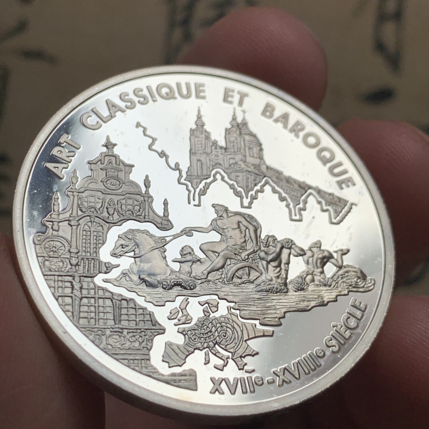 《竞宝斋》第52场-本周日，周一2场连拍（全场不限金额包邮） PF级 法国2000年欧元纪念 银币 背面图案为巴洛克与古典艺术代表作品 喜欢欧罗巴艺术的泉友不要错过