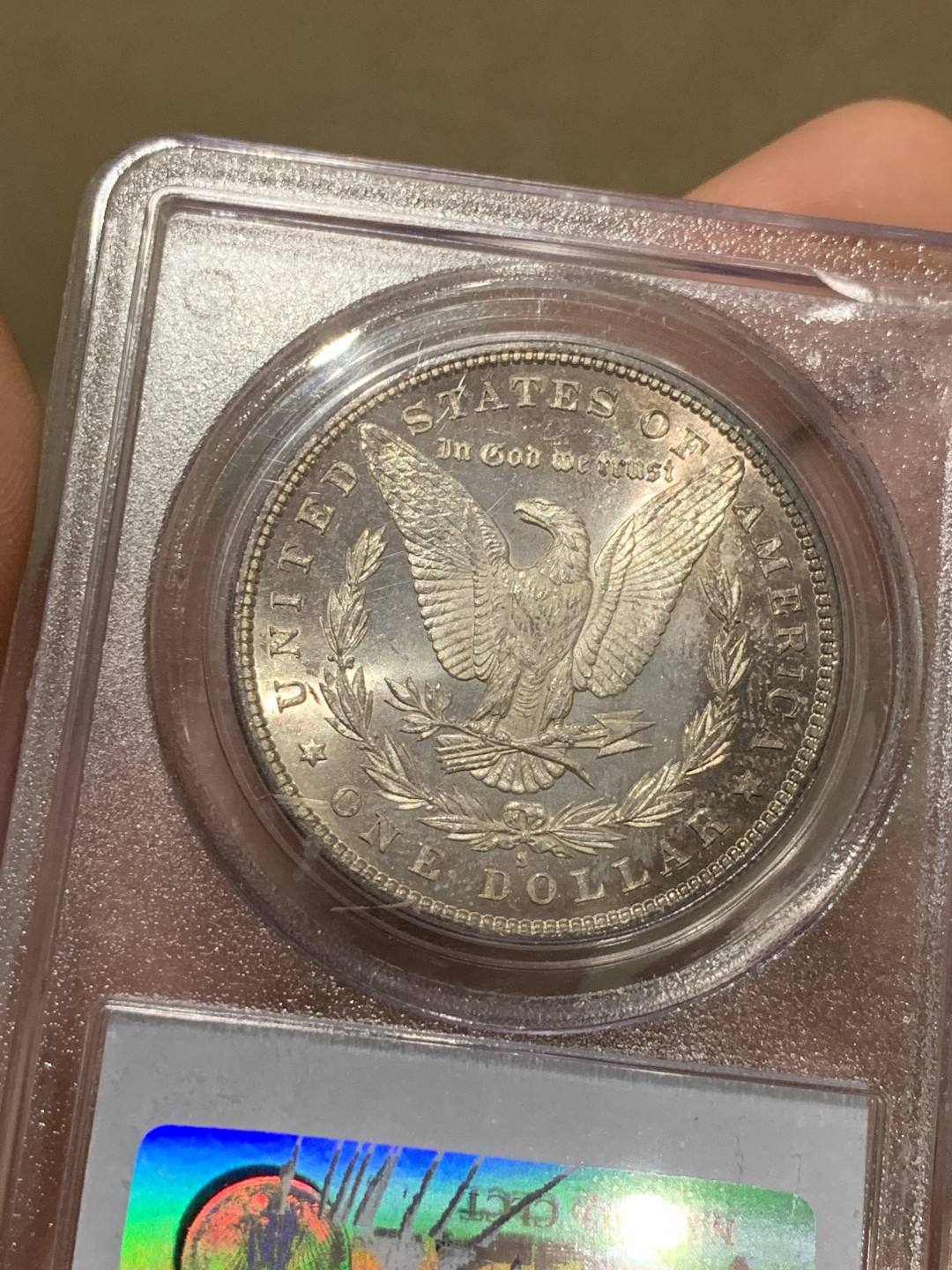《竞宝斋》第52场-本周日，周一2场连拍（全场不限金额包邮） PCGS MS64美国1880s年摩根银币 老盒好状态 强转光
