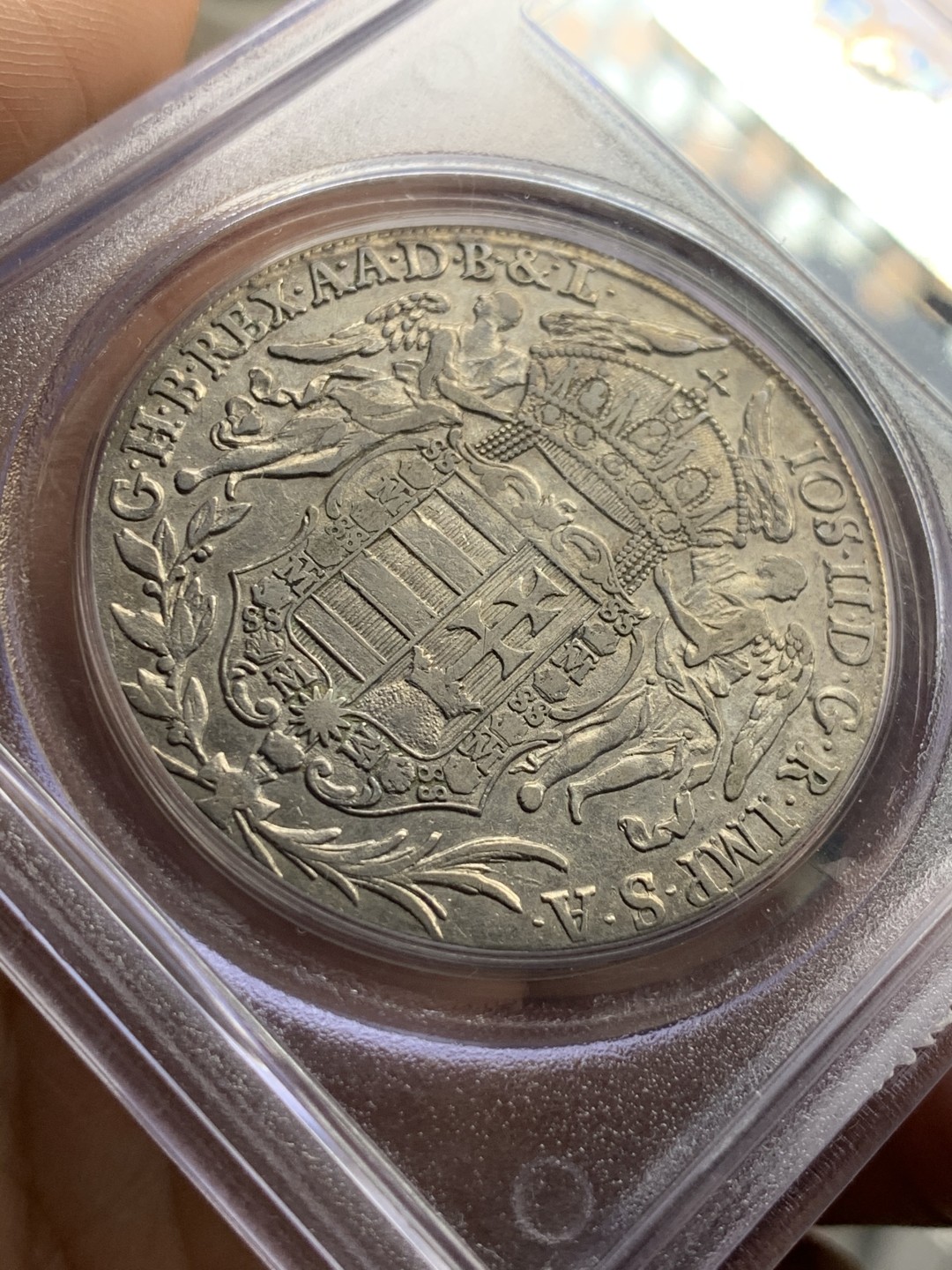 《竞宝斋》第52场-本周日，周一2场连拍（全场不限金额包邮） PCGS VF35匈牙利1783/2年骑字版双天使圣母抱婴泰勒   少见骑字版PCGS唯一入盒记录