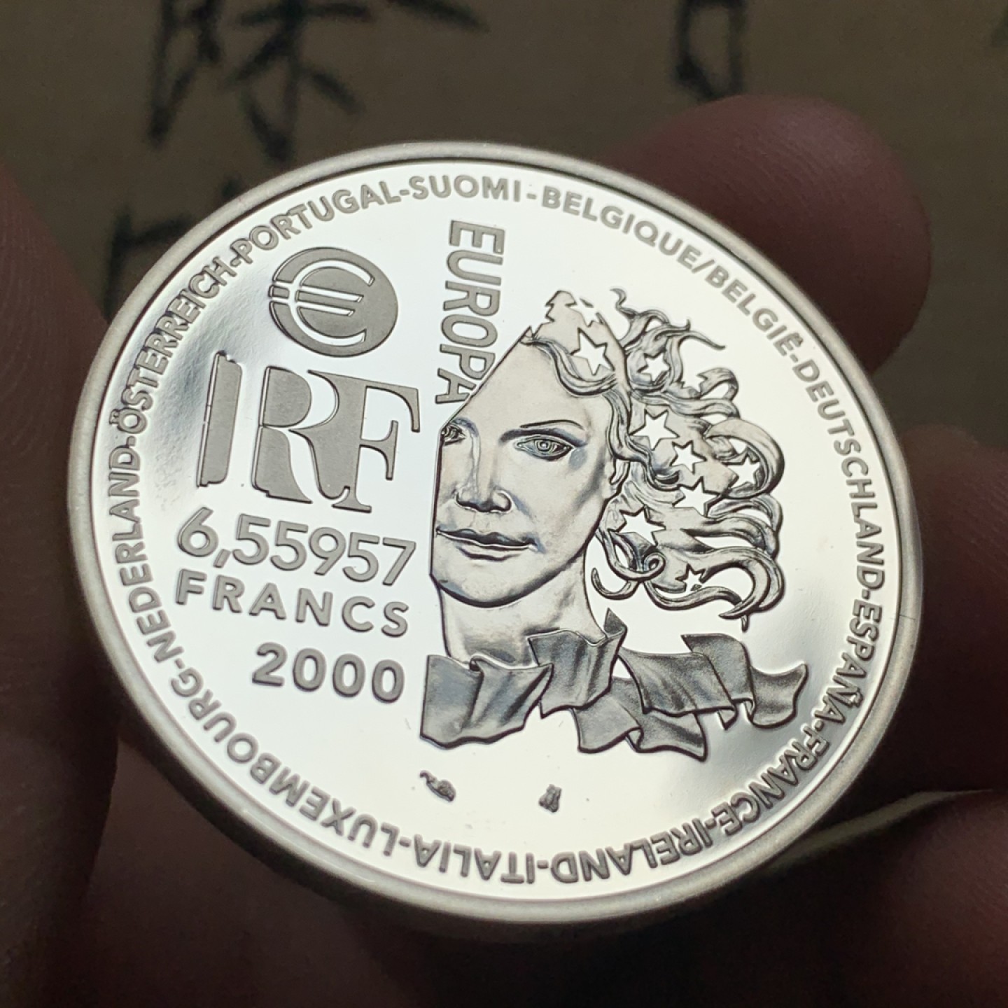 《竞宝斋》第52场-本周日，周一2场连拍（全场不限金额包邮） PF级 法国2000年欧元纪念 银币 背面图案为巴洛克与古典艺术代表作品 喜欢欧罗巴艺术的泉友不要错过