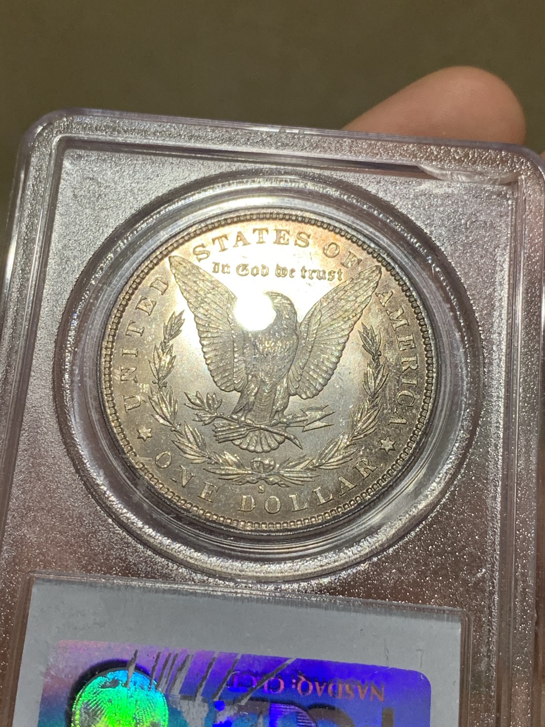 《竞宝斋》第52场-本周日，周一2场连拍（全场不限金额包邮） PCGS MS64美国1880s年摩根银币 老盒好状态 强转光