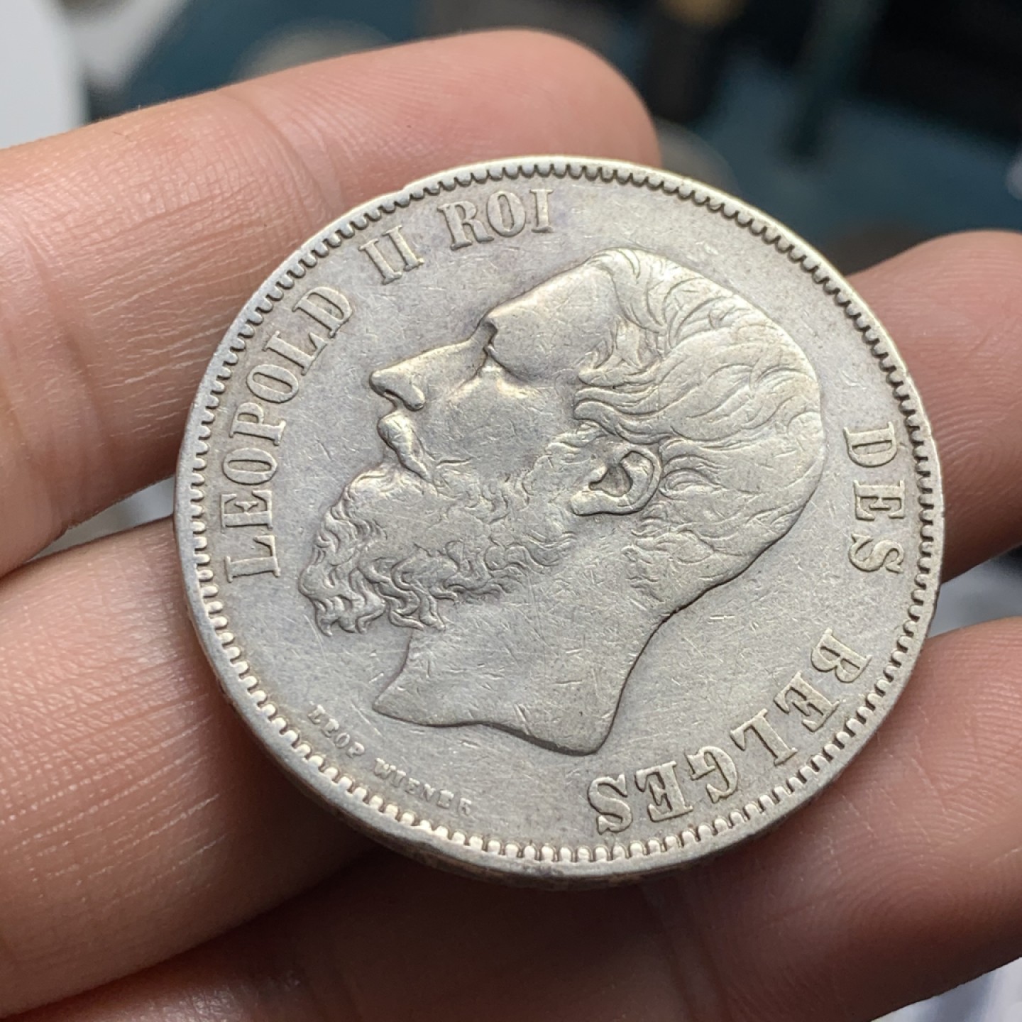 《竞宝斋》第52场-本周日，周一2场连拍（全场不限金额包邮） 1873年比利时王国银币、利奥波德二世、5法郎