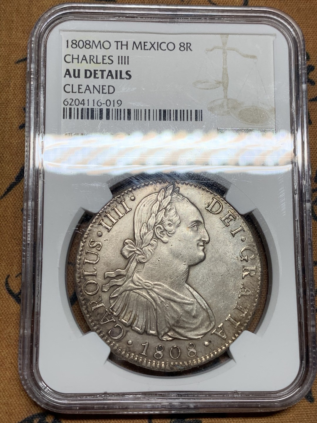 《竞宝斋》第52场-本周日，周一2场连拍（全场不限金额包邮） NGC-AUD  墨西哥双柱 卡洛斯四世  1808  8 里亚尔  原味深打  流银  国外都是200刀起