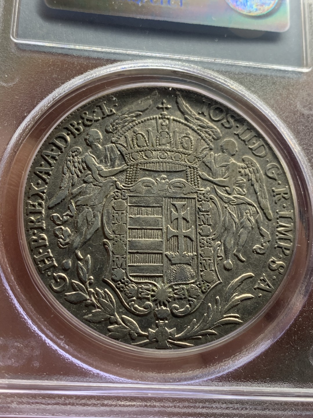《竞宝斋》第52场-本周日，周一2场连拍（全场不限金额包邮） PCGS VF35匈牙利1783/2年骑字版双天使圣母抱婴泰勒   少见骑字版PCGS唯一入盒记录