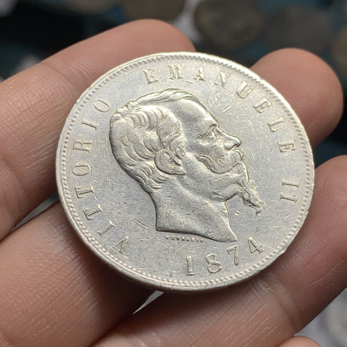 《竞宝斋》第52场-本周日，周一2场连拍（全场不限金额包邮） 1874年意大利王国银币、伊曼纽尔二世、5里拉