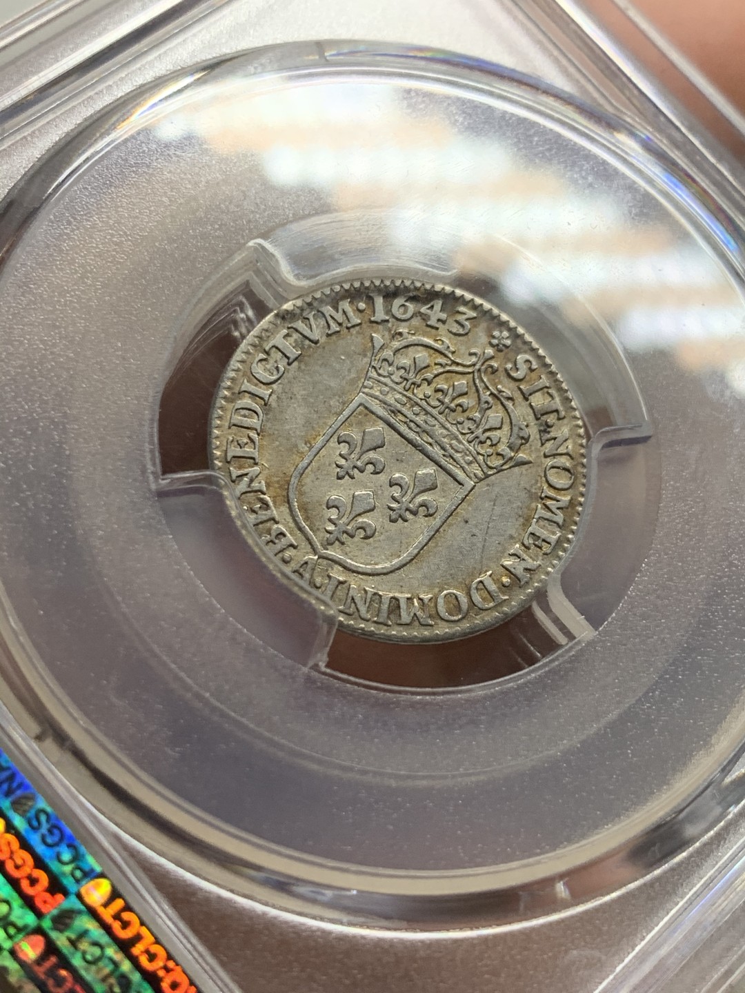 《竞宝斋》第52场-本周日，周一2场连拍（全场不限金额包邮） PCGS XF45 1643年法国路易十三1/12埃居银币 路易十三的机制币很少见，深打，盾徽清晰