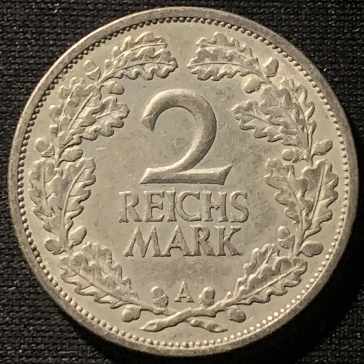 紫瑗钱币——第196期拍卖 德国 1926年 A版 魏玛共和国 流通 2马克 10克 0.5银