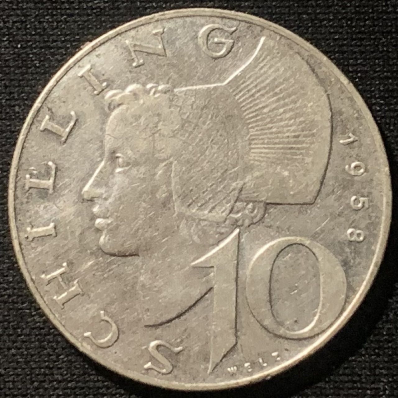 紫瑗钱币——第196期拍卖 奥地利 1958年 女神 10先令 7.5克 0.64银