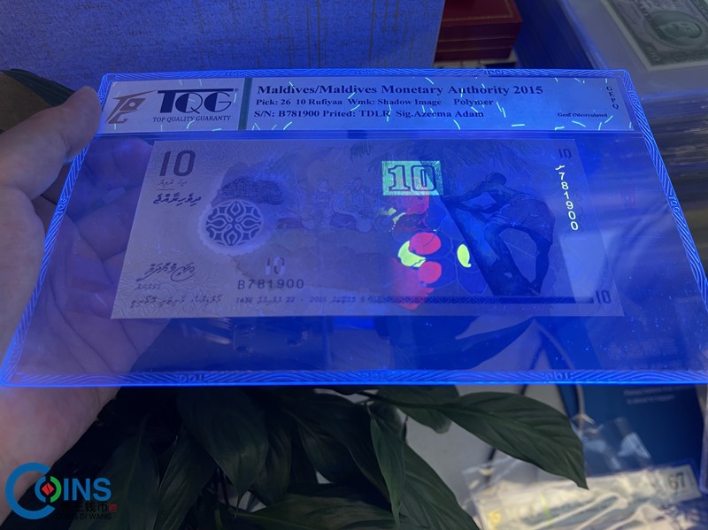 TQG评级66分 2015年 马尔代夫10拉菲亚 塑料钞 亚洲钱币 Pick26