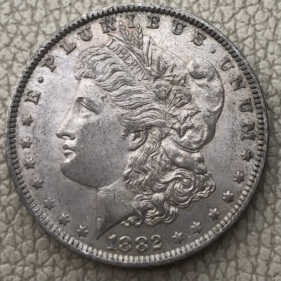 【保诚微拍】第28期 外国老银币【马剑、摩根主场】 美国 1882年O版 摩根 1美元 克朗型 大银币 （26.8克 0.9银）近未流通品！胸毛清晰！！！